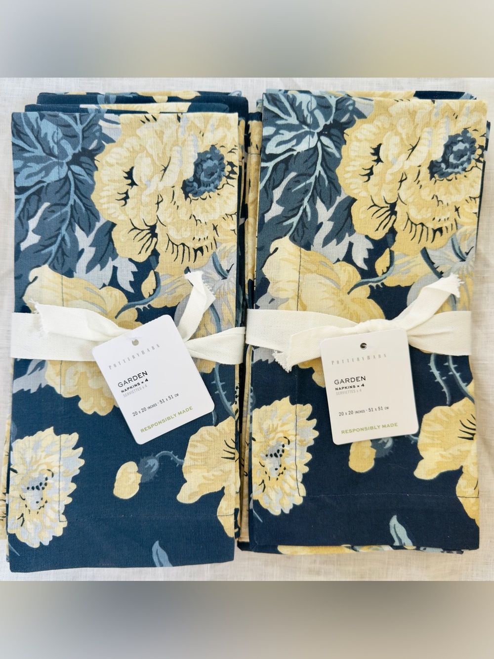 8 Pottery Barn Garden Napkins, 20” sq, 85% Cotton 15% Linen, NWT, Retail $80